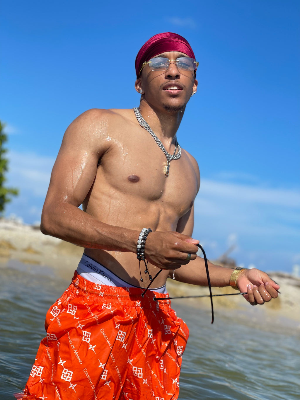 CDM Original Orange Monogram Swim Trunks