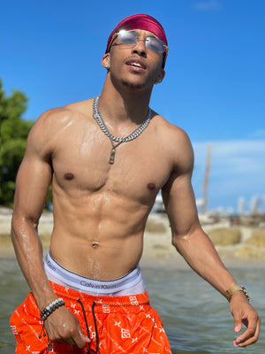 CDM Original Orange Monogram Swim Trunks