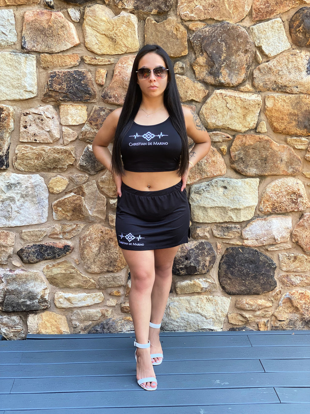 Split Hem Mini Skirt Logo Set- Blk & White