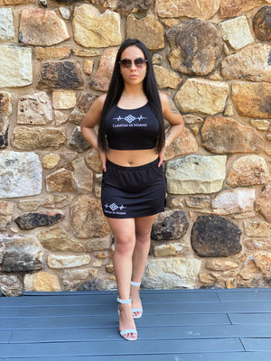 Split Hem Mini Skirt Logo Set- Blk & White